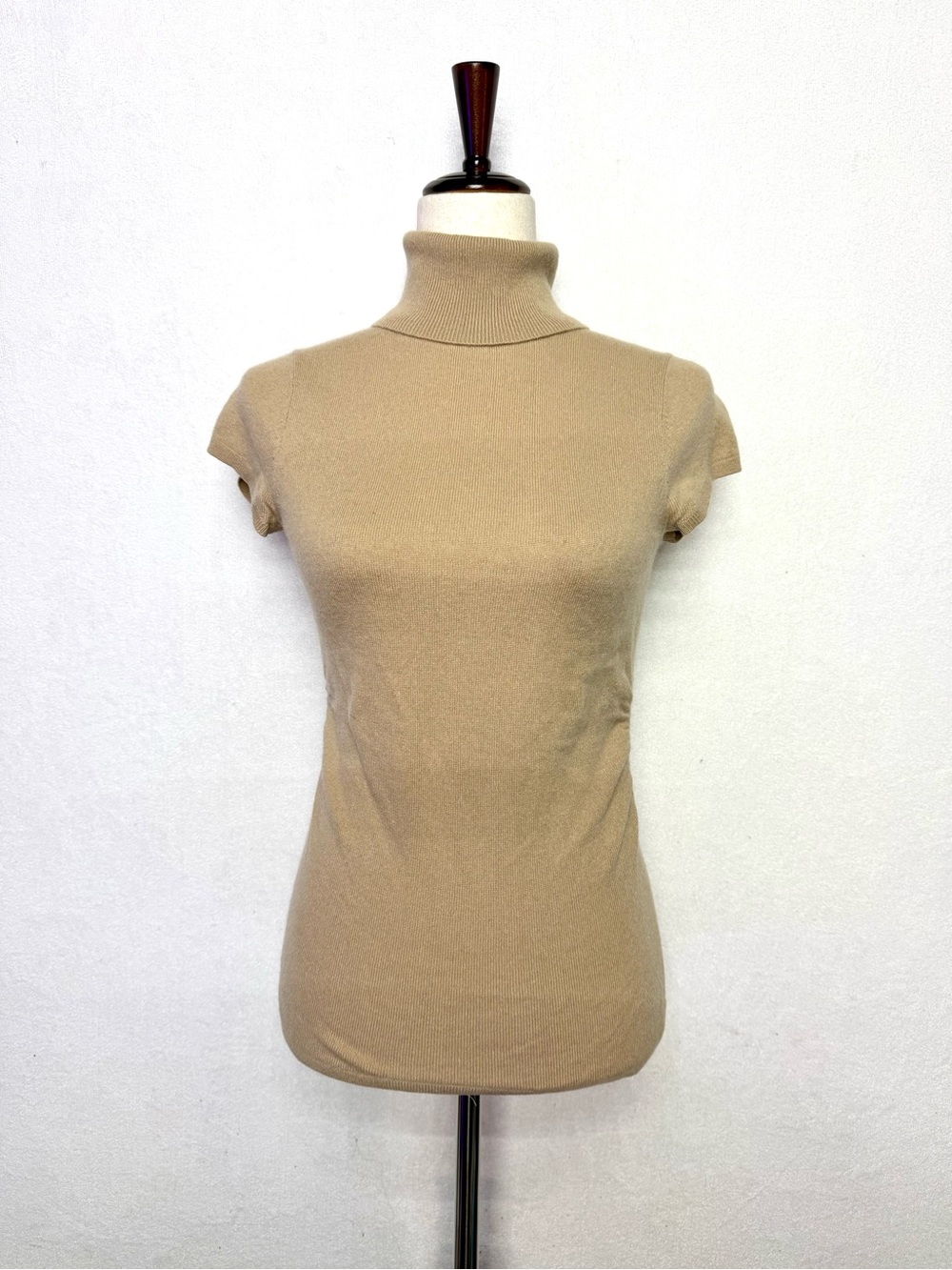 Ann Taylor Camel Cashmere Short-Sleeve Turtleneck Top